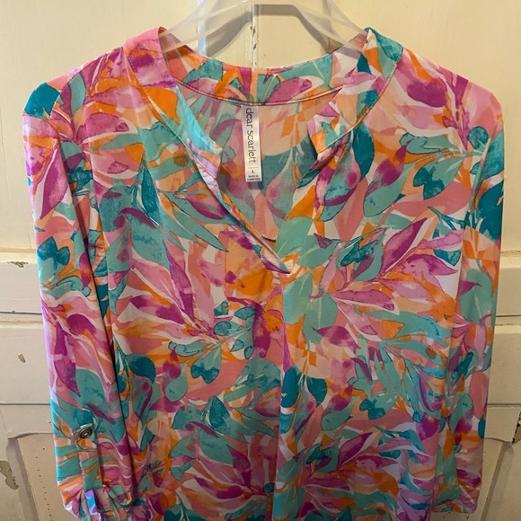 Scarlett Tops - Scarlett Pink Multi Floral Split-Neck Blouse